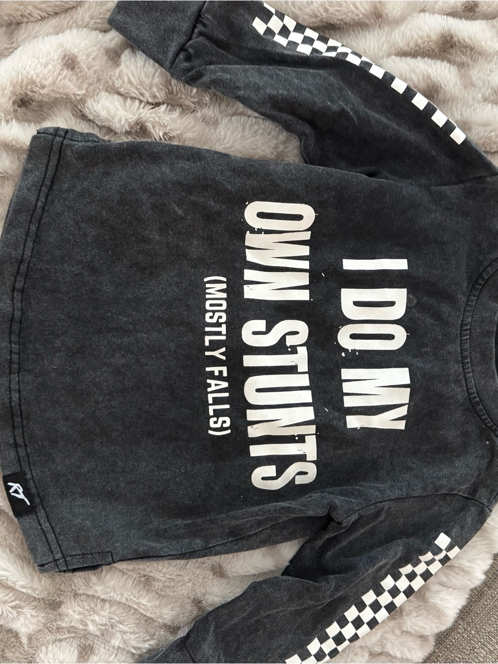 Kids Black Long Sleeve Tee with White Graphic